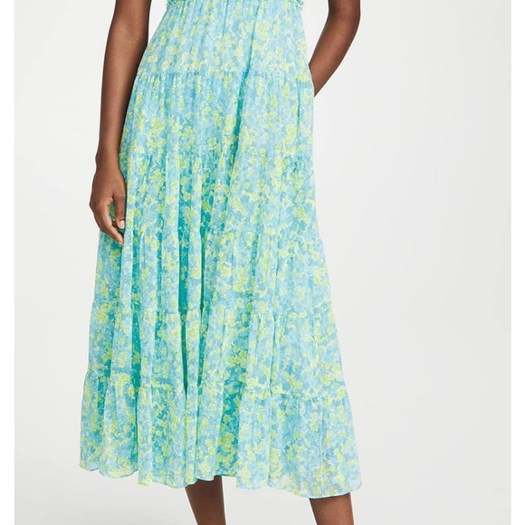 Likely Blue and Green Maxi A-Line Skirt with Smocked Tiered Design - Picture 4 of 12
